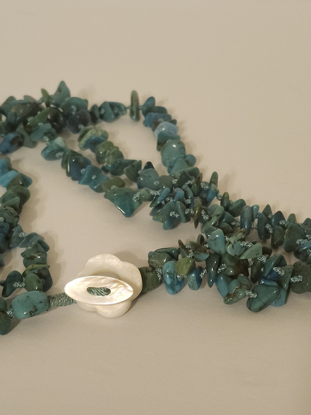 Turquoise Chip Bead Necklace with Mother-of-Pearl Toggle